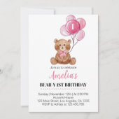 Ballons d'ours en peluche rose Première invitation (Devant)