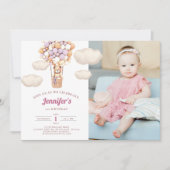 Ballons d'Ours Rose Première Invitation Fille Anni (Devant)