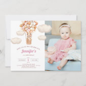 Ballons d'Ours Rose Première Invitation Fille Anni (Devant)