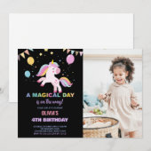 Ballons drapeaux Unicornes Anniversaire Invitation (Devant / Derrière)