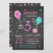 Ballons en cadeaus Birthday Chalkboard Uitnodiging (Voorkant / Achterkant)