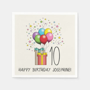 Ballons en Cadeaus met leeftijd en tekst Servet
