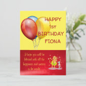 Ballons Et Cartoon Animaux Carte Bébé Anniversaire (Debout devant)