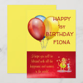 Ballons Et Cartoon Animaux Carte Bébé Anniversaire (Devant / Derrière)