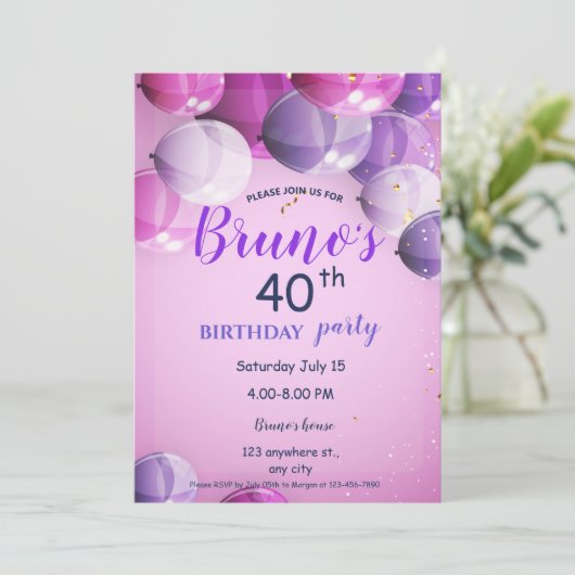 Ballons et Confetti Invitation d'anniversaire (Debout devant)