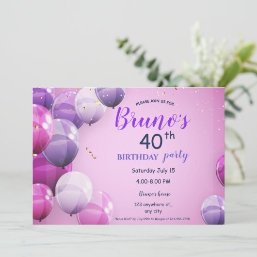 Ballons et Confetti Invitation d'anniversaire (Debout devant)