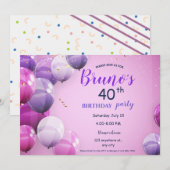 Ballons et Confetti Invitation d'anniversaire (Devant / Derrière)