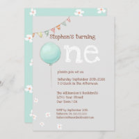 Ballons et drapeaux 1er anniversaire Invitation