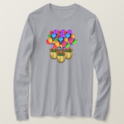 Ballons Et Fleurs Dames Longues Manches TShirt (Design devant)