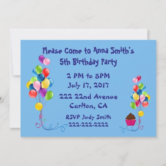 Ballons et points Invitation pour la fête d'annive (Dos)