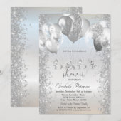 Ballons Glitter Confetti Silver Baby shower Kaart (Voorkant / Achterkant)