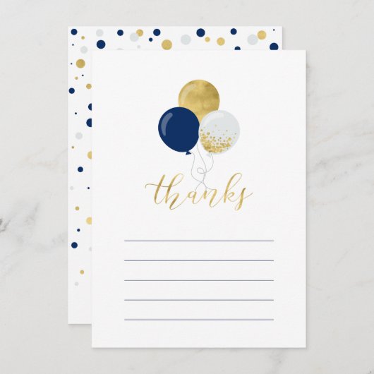 Ballons Gold & Navy | Carte de note Merci à la par (Devant / Derrière)