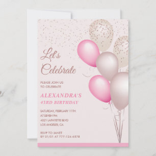 Ballons invitations pour 43e anniversaire Pink Con