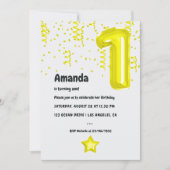 Ballons Jaunes 1er Anniversaire Fête Invitation (Devant)