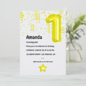 Ballons Jaunes 1er Anniversaire Fête Invitation (Debout devant)