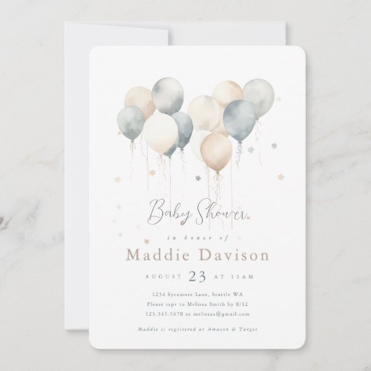 Ballons mignons Invitation Baby shower (Devant)