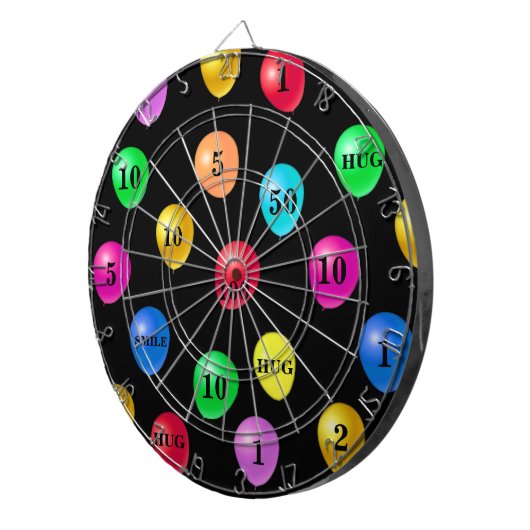 Ballons multicouleurs sur Cible de flechettes noir (Devant droit)