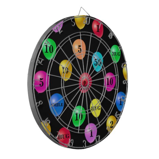 Ballons multicouleurs sur Cible de flechettes noir (Devant gauche)