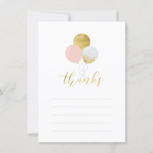 Ballons or et rose   Carte de note Merci à la part