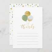 Ballons or et vert | Carte de note Merci à la part (Devant / Derrière)