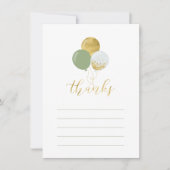 Ballons or et vert | Carte de note Merci à la part (Devant)