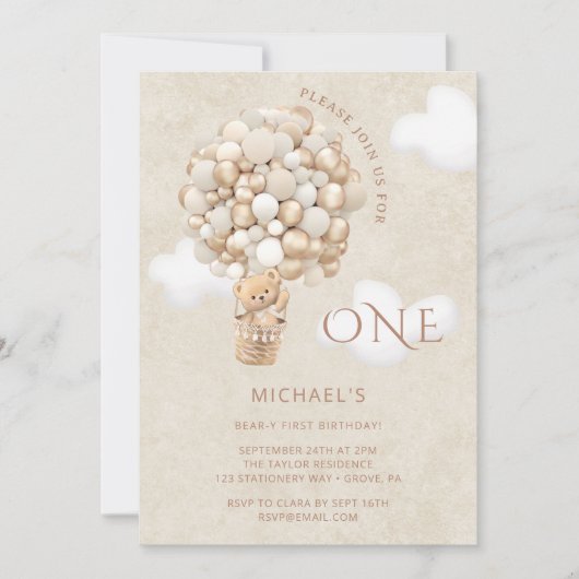 Ballons Ours 1er Invitation anniversaire (Devant)