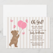 Ballons Ourson Mignon Invitation Fête Bébé Fille (Devant / Derrière)