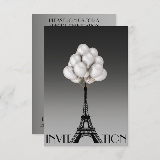 Ballons Paris Eiffel Tower Glam Chic Grey Kaart (Voorkant / Achterkant)