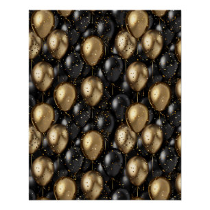 Ballons Poster Anniversaire fond Noir et or
