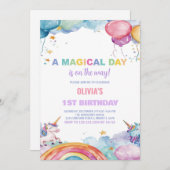 Ballons Rainbow Unicorn Invitations d'anniversaire (Devant / Derrière)