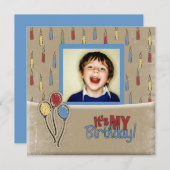 ballons rétro garçon photo invitations anniversair (Devant / Derrière)