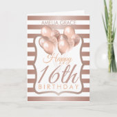 Ballons Rose en or rayé Carte d'anniversaire 16e (Devant)
