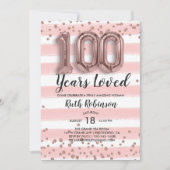 Ballons Rose Gold | Invitation Anniversaire 100 an (Devant)