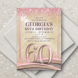 Ballons Rose Or 60e anniversaire Invitation<br><div class="desc">Ce design d'anniversaire chatouille avec élégance et grâce de poule, comme elle. Avec sa typographie, sa parties scintillant, ses serpentins et ses confettis de style vintage, ce design est la touche parfaite de douceur et de style pour son grand jour. Le jeu de couleurs rose rose et or et les...</div>