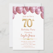 Ballons roses 70e anniversaire Invitation (Devant)