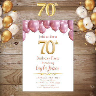 Ballons roses 70e anniversaire Invitation