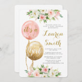 Ballons roses baby shower fille Invitation (Devant / Derrière)