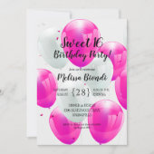 Ballons roses Doux 16e anniversaire Invitation de  (Devant)
