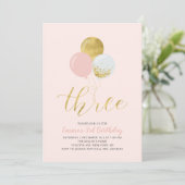 Ballons roses et or | Invitation pour les 3 ans d' (Debout devant)
