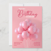 Ballons roses Invitation Anniversaire (Devant)