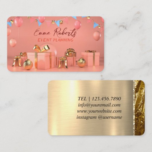 Ballons roses or Carte de visite moderne (Devant / Derrière)