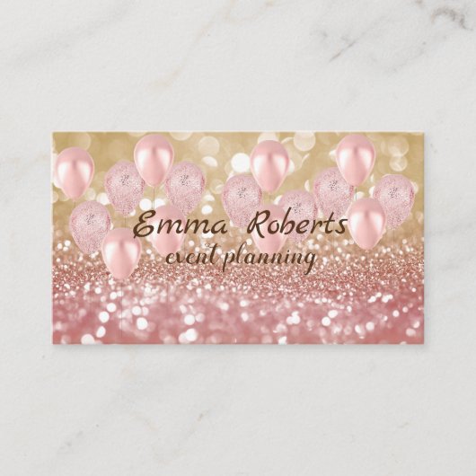 Ballons roses or Carte de visite moderne (Devant)
