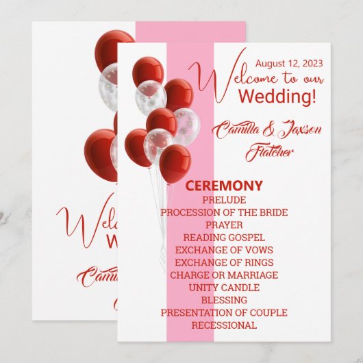 Ballons rouges. Élégant programme de cérémonie (Devant / Derrière)