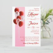 Ballons rouges. Elégante carte de mariage (Debout devant)