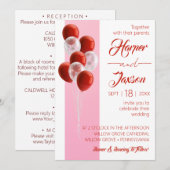 Ballons rouges. Elégante carte de mariage (Devant / Derrière)
