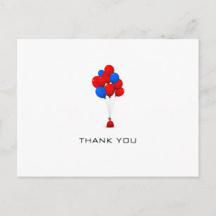 Ballons rouges et bleus - Carte postale Merci