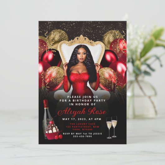 Ballons rouges et or Invitation royale d'anniversa