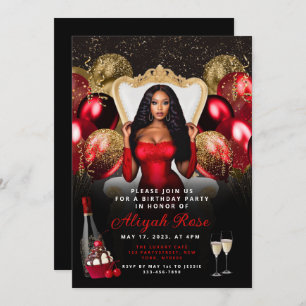 Ballons rouges et or Invitation royale d'anniversa