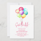 Ballons Save The Date Fille 1er Anniversaire (Devant)