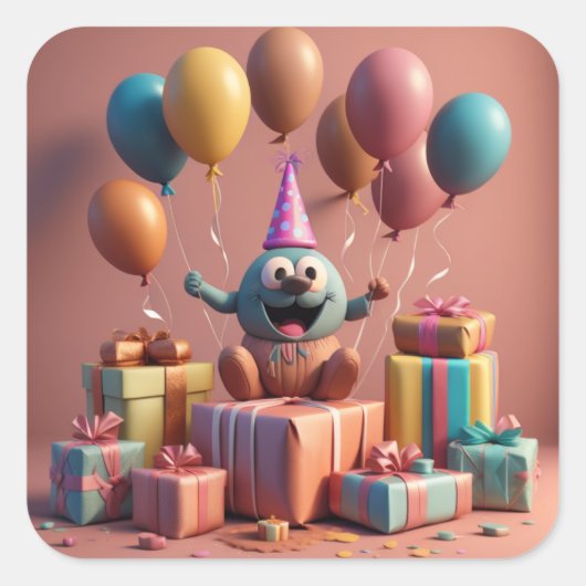Ballons schattig kunstwerk vierkante sticker (Voorkant)
